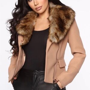 Fashion Nova Tan Jacket with Faux Fur Collar